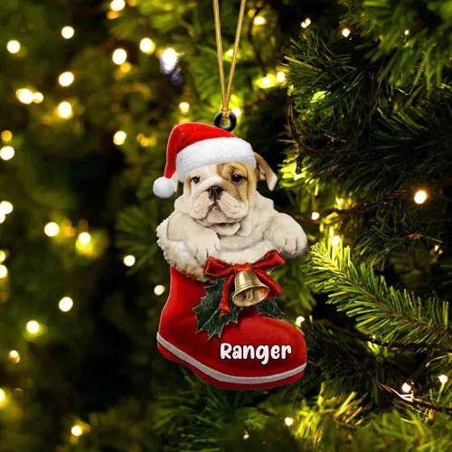 Vista 13 de Amantes de los perros de Navidad – Akita Inu Dog in Santa Boot Adorno de Navidad, adorno personalizado en forma 2D, adorno de Navidad, personaliza