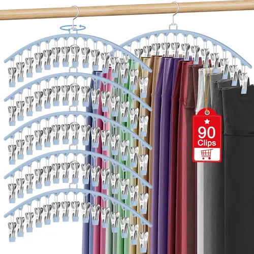Vista 13 de Paquete de 3 organizadores de leggings para colgar en el armario, perchas para pantalones con clips con capacidad para 45 leggings, pantalones