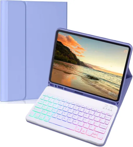 Vista 11 de Funda para teclado Galaxy Tab S6 Lite de 10.4 pulgadas 2024/2022/2020, cubierta de teclado Bluetooth magnético desmontable con retroiluminación de 7