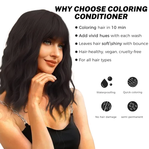 Vista 5 de SOVONCARE Acondicionador Depósito de Color para el Cabello, Tinte Semi-Permanente Negro para Cabello Teñido, 5.28 OZ, Resultados Vibrantes en 10