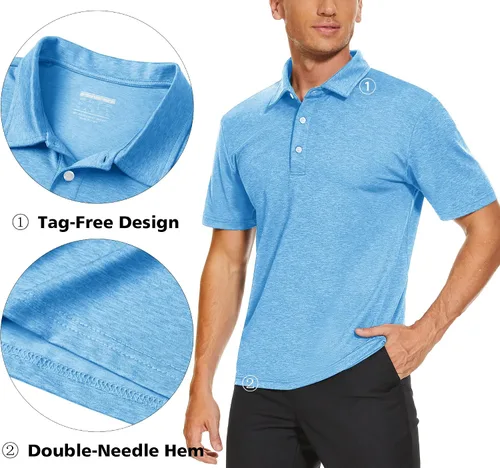 Vista 4 de MAGCOMSEN Polo de manga corta para hombre, camisas de golf para hombre, 3 botones, absorbe la humedad, camiseta atlética casual con cuello