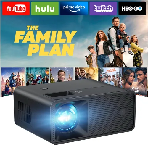 Vista 8 de CiBest Mini proyector con WiFi y Bluetooth, compatible con Netflix/YouTube/PrimeVideo, enfoque eléctrico y Keystone, proyector de video Full HD