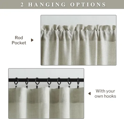 Vista 5 de Melodieux Cortinas de lino de 63 pulgadas de largo para dormitorio, cortinas de arpillera con textura de lino con bolsillo para barra, cortinas