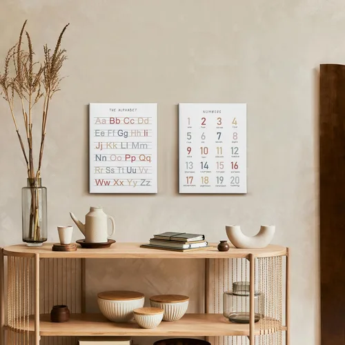 Vista 5 de HRQKO Juego de lienzo de arte de pared del alfabeto y números para guardería de 2 piezas, arte enmarcado para decoración de habitación de niños