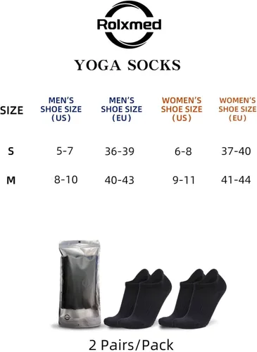 Vista 2 de Rolxmed Calcetines de agarre de yoga acolchados antideslizantes sin ampollas para pilates, ejercicio en casa para mujeres y hombres (2 parespaquete)