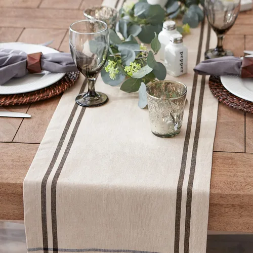Vista 4 de DII Colección de Mesa de Comedor con Rayas Francesas Estilo Granja Camino de Mesa, 14x108 Pulgadas, Gris Pardo/Negro