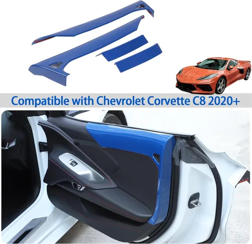 Vista 7 de Cubierta de panel interior de puerta compatible con Chevrolet Corvette C8 Stingray 2020-2024, decoración de marco de panel superior de puerta Azul