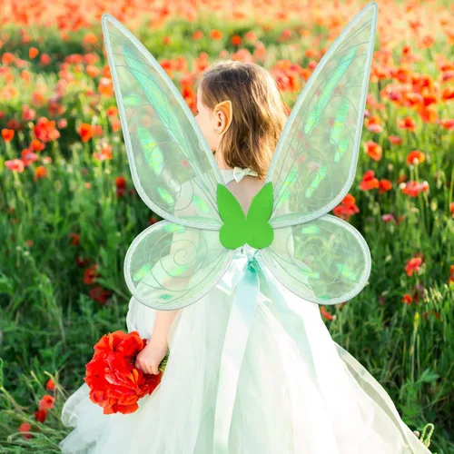 Vista 4 de quescu Alas de hadas para adultos, alas de mariposa para niñas, alas de ángel brillantes, disfraz de hada para mujer, disfraz de fiesta de Halloween