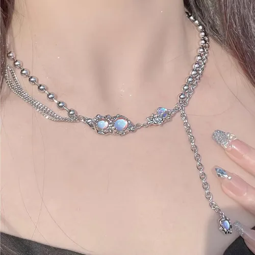 Vista 61 de Y2k - Collar irregular con dije de estrella, piedra de luna, diseño de cadena de moda, joyería de plata picante para mujer