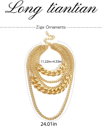 Vista 7 de Collar grueso en capas para mujer, cadena de eslabones cubanos dorados, mosquetón, collar punk, gargantilla gruesa, regalo de joyería
