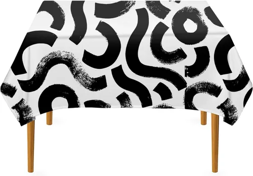 Vista 53 de Pomp - Mantel premium de poliéster con estampado abstracto de 52 x 52 pulgadas cuadradas Tela de fácil cuidado, resistente a arrugas y manchas