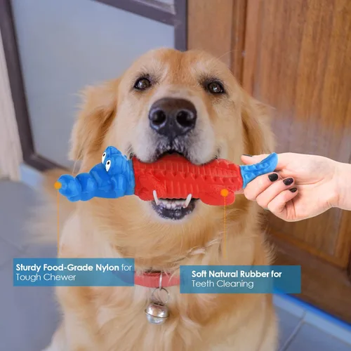 Vista 2 de petizer Juguetes masticables para perros que no chirrian para masticadores agresivos, juguete resistente de nailon y goma para perros con sabor a
