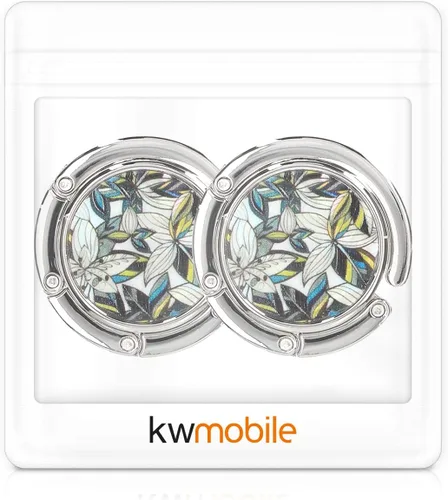 Vista 10 de kwmobile Juego de 2 ganchos para monedero - Gancho para bolso de mano de diamante negro/blanco/plateado