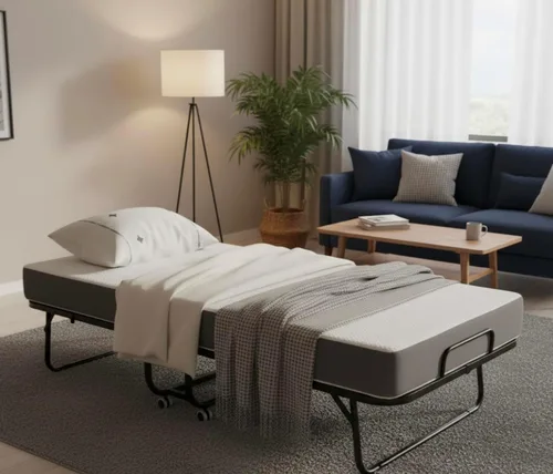 Vista 2 de Cama plegable con colchón de espuma viscoelástica de 5 pulgadas, cama portátil de invitados de 75 x 31 pulgadas, marco de acero, ruedas
