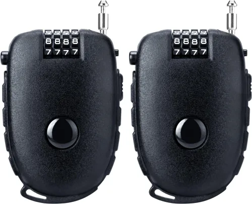 Vista 9 de Candado para casco de motocicleta, combinación de 4 dígitos, bloqueo de cable retráctil de 27.5 pulgadas para tabla de snowboard, bicicleta, Negro