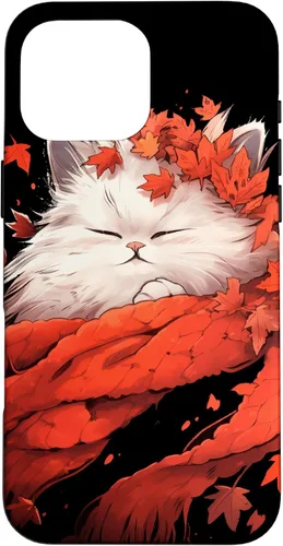 Vista 19 de Persian Cat Kitten Autumn Fall Leaves Thanksgiving Case for iPhone 16
