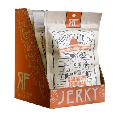 Vista 2 de Righteous Felon Cecina de ternera - Teriyaki Balboa Jerky - Snacks sin gluten - Cecina de res totalmente natural, de origen local y seca