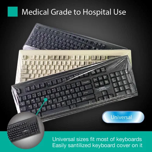 Vista 5 de Cubierta universal para teclado, estilo plano, 0.001 in, impermeable, antipolvo, con uso numérico de hospital/dentista (0.001 in [paquete de 100])