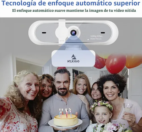 Vista 4 de NexiGo N660P - Cámara web 1080P de 60FPS con control de software, micrófono dual y cubierta, enfoque automático, cámara web USB HD para ordenador