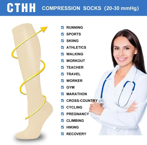 Vista 4 de CTHH 57 pares de calcetines de compresión para la circulación de mujeres y hombres, el mejor apoyo para correr, atletismo, enfermería, viajes