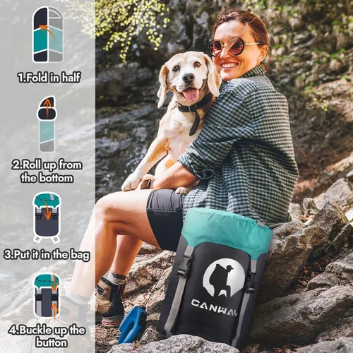Vista 4 de CANWAY Saco de dormir de franela para adultos, niños, niñas, niños, camping, mochilero, saco de dormir para clima frío y cálido con saco
