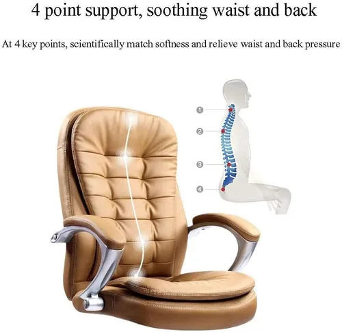 Vista 3 de Silla ejecutiva ergonómica de cuero regenerado con respaldo alto con brazos abatibles y soporte lumbar