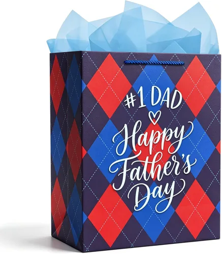 Vista 15 de WaaHome Bolsa de regalo para el día del padre para papá, con papel de seda y asa, 13 x 10.5 x 5.8 pulgadas, bolsa de regalo grande azul para el día