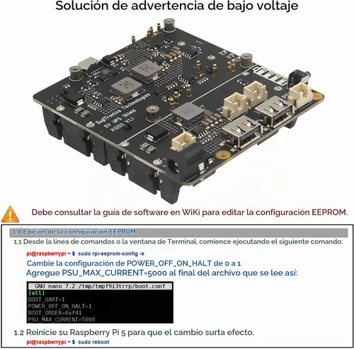 Vista 2 de Geekworm X1202 5V UPS placa de expansión para Raspberry Pi 5, entrada ancha