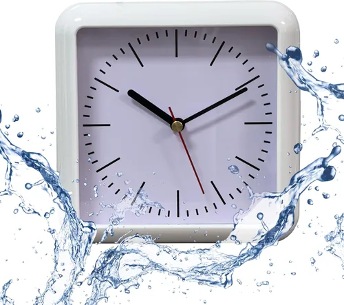 Vista 9 de Reloj de pared impermeable para baño, reloj de pared negro para interiores con ventosa, movimiento de cuarzo, marco de plástico, opción flexible