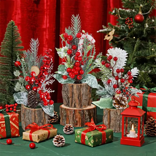 Vista 7 de winemana Paquete de 3 mini decoraciones de mesa de árboles de Navidad, centros de mesa de árbol de Navidad artificiales pequeños de 11.5 pulgadas