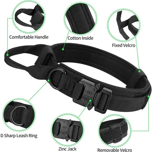Vista 2 de Galaxy - Collar táctico para perro, resistente, ajustable, personalizado con asa y hebilla de metal para entrenamiento de policía militar