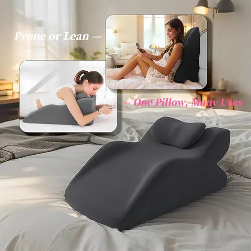 Vista 4 de Almohada multifuncional con respaldo ergonómico de cuña con amplias aplicaciones, cojín de espuma viscoelástica para dormir y leer, almohada Gris