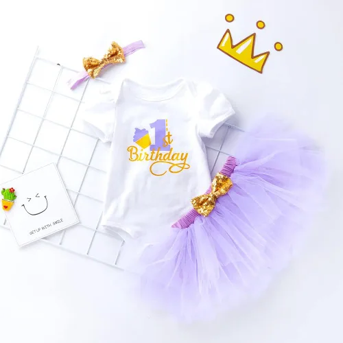 Vista 4 de Baby Girls Summer One Year Old Infant Outfits Ruffle Birthday Tutu Dress Shorts Skirts Headband Sets Photo Props
