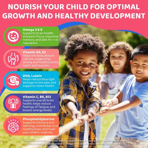 Vista 7 de Gotas líquidas de glicinato de magnesio para niños y gomitas Omega 3