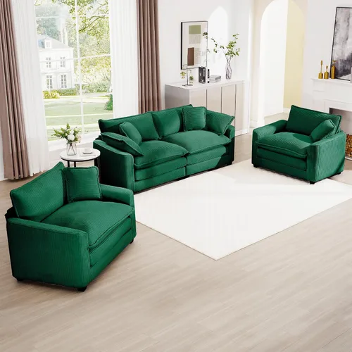 Vista 8 de mikibama Juego de sofá de lujo de 2 piezas, sofá de dos plazas y sillón, juego de sofás de pana moderna cómodos tipo nube para sala de estar