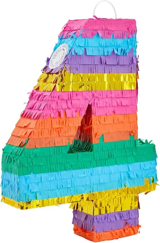 Vista 11 de BLUE PANDA Piñata arcoíris número 0 diseño de mariposa – 11.4 x 16.5 x 3 pulgadas, multicolor – Construcción de papel corrugado fácil de rellenar