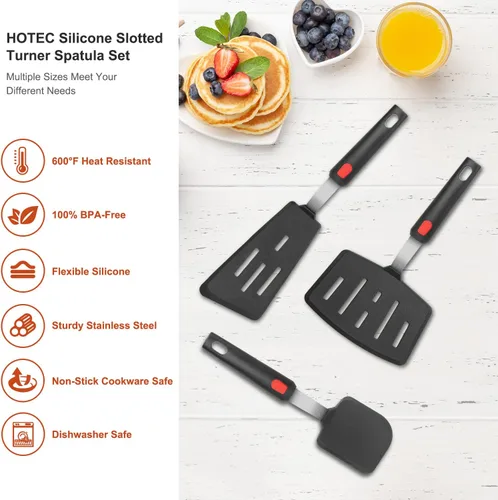 Vista 6 de Hotec Espátula de silicona flexible, espátula y pinzas de barbacoa de 16 pulgadas para cocinar