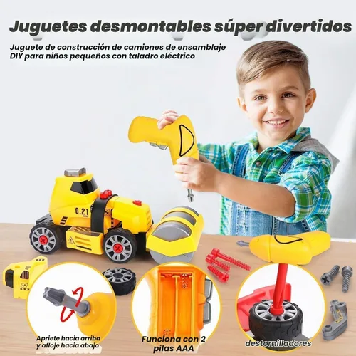 Vista 2 de FLY2SKY Juguetes desmontables 7 en 1 con taladro eléctrico desmontables para camiones, juguetes de construcción, juguete de construcción
