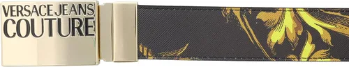 Vista 2 de Versace Jeans Couture - Cinturón reversible ajustable de cuero negro con estampado barroco y hebilla dorada para hombre
