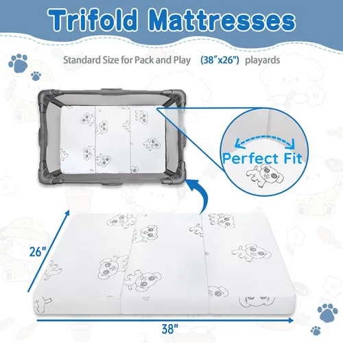 Vista 3 de Colchón triple Pack and Play de 38 x 26 pulgadas, colchones de doble capa Pack N Play para bebé con funda impermeable, lavable y transpirable
