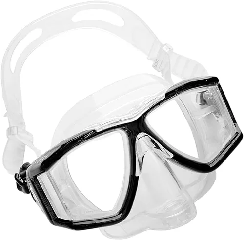 Vista 2 de EVO Hammerhead+ - Máscara de buceo panorámico de 4 lentes con válvula de purga, buceo libre, esnórquel, máscara de buceo para hombres y mujeres Negro