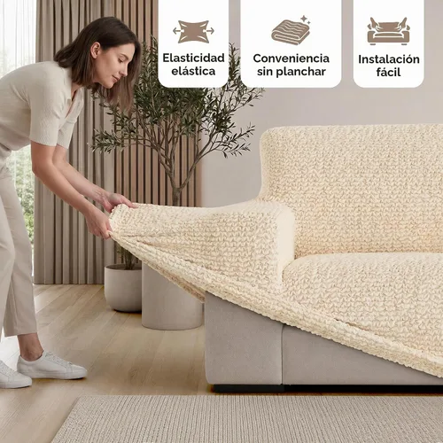 Vista 2 de PAULATO BY GA.I.CO. Funda para sofá seccional - Funda para sofá chaise en forma de L - Fundas lavables para sofá de esquina - Funda elástica de Crema