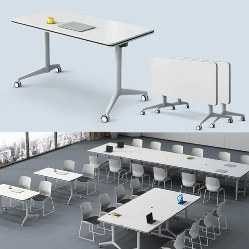 Vista 20 de Mesa de conferencias plegable, mesas de sala de conferencias con ruedas, mesa rectangular grande y plegable para reuniones de 6 a 12 personas, mesa