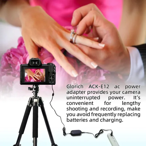Vista 2 de Glorich ACK-E12 Adaptador de corriente de CA DR-E12 Acoplador DC LP-E12 LPE12 Kit de batería ficticia para cámaras digitales sin espejo Canon EOS