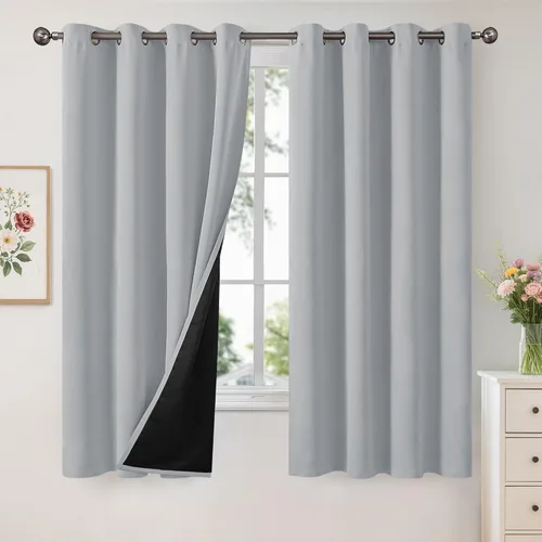 Vista 18 de YoungsTex - Cortinas 100% opacas para dormitorio, con aislamiento térmico y ojales, cortinas oscuras negras con capa pesada para ventana de sala