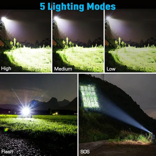 Vista 6 de ANKRA Linterna LED recargable de alto lumen, 10 modos de zoom, impermeable, banco de energía de salida USB, linterna táctica para camping