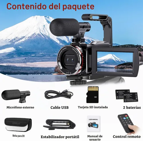 Vista 7 de Videocámara de video 4K, cámara de vlogging UHD de 64MP para YouTube, zoom digital 21X, videocámara 4K para YouTube con micrófono externo