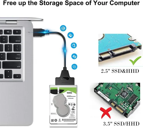 Vista 5 de Cable adaptador SATA a USB 3.0 para adaptador de disco duro SSD HDD de 2.5