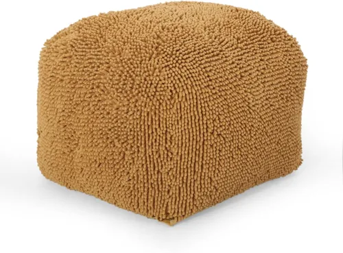 Vista 8 de Spongy Puf cuadrado, asiento texturizado de felpilla suave con relleno de cuentas de poliestireno, cojín de felpa acogedor totalmente montado Carbón
