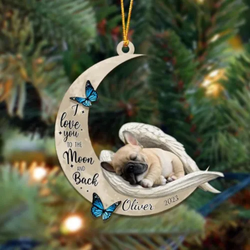 Vista 128 de Adorno colgante personalizado de ángel durmiendo en la luna, perro sabueso afgano, nombre personalizado, acrílico impreso en 2D plano – cumpleaños